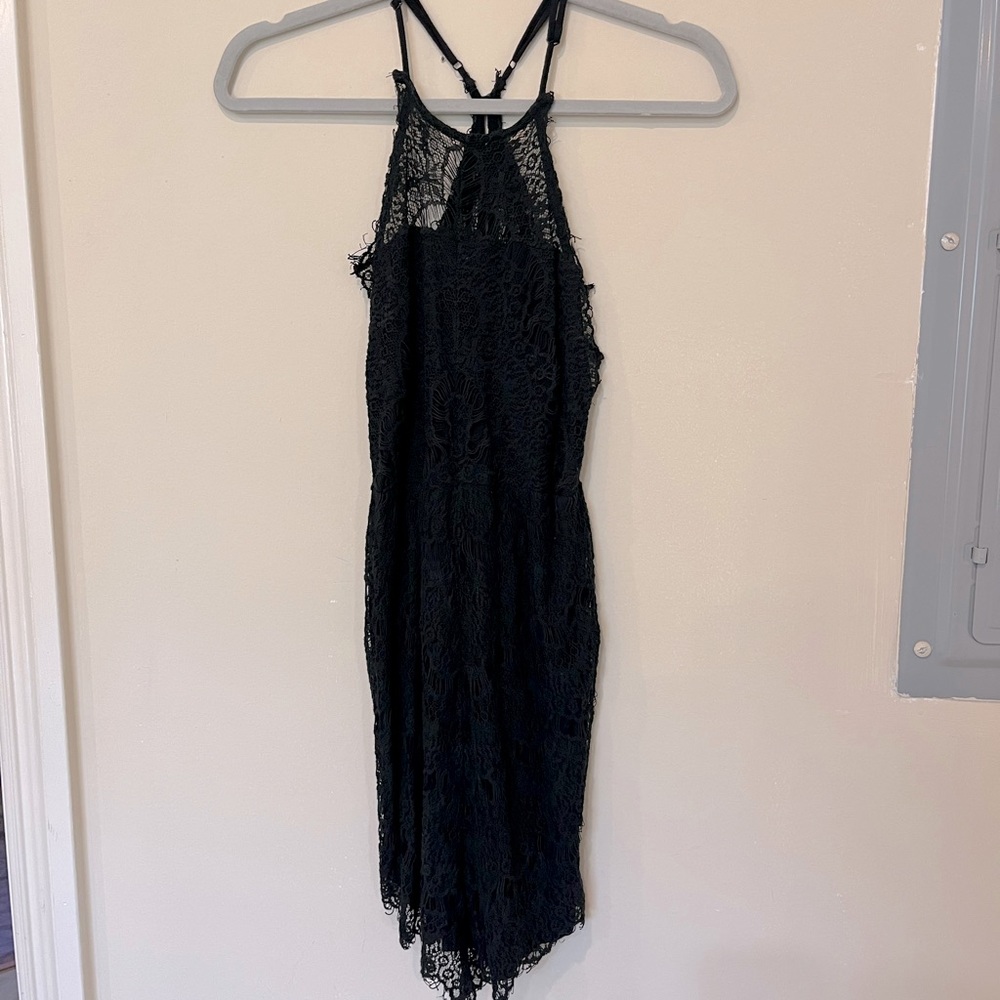Black Lace Strappy Dress With Buttons Free People
